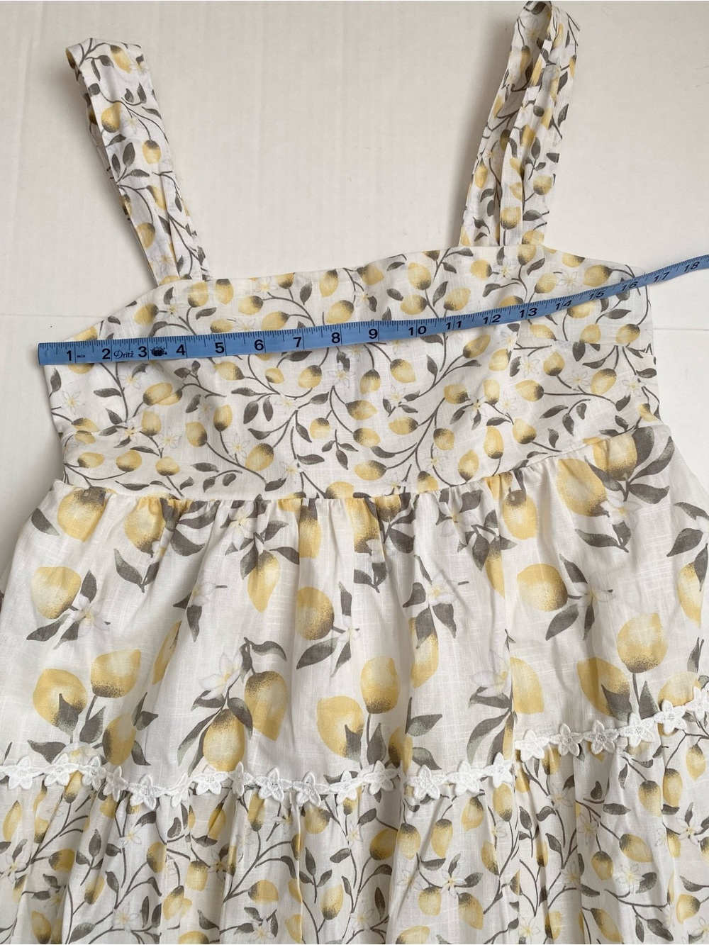 Haute Hippie White and Yellow Lemon-Print Midi Tiered Dress Size 10 - Picture 6 of 10